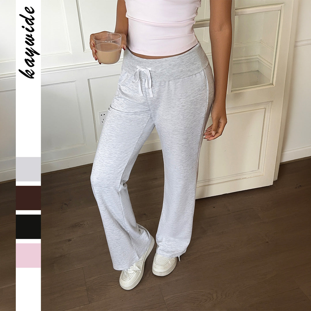 Damen nan weite Loungehose mit Umschlagbund, Kordelzug und fließendem Jersey Drune