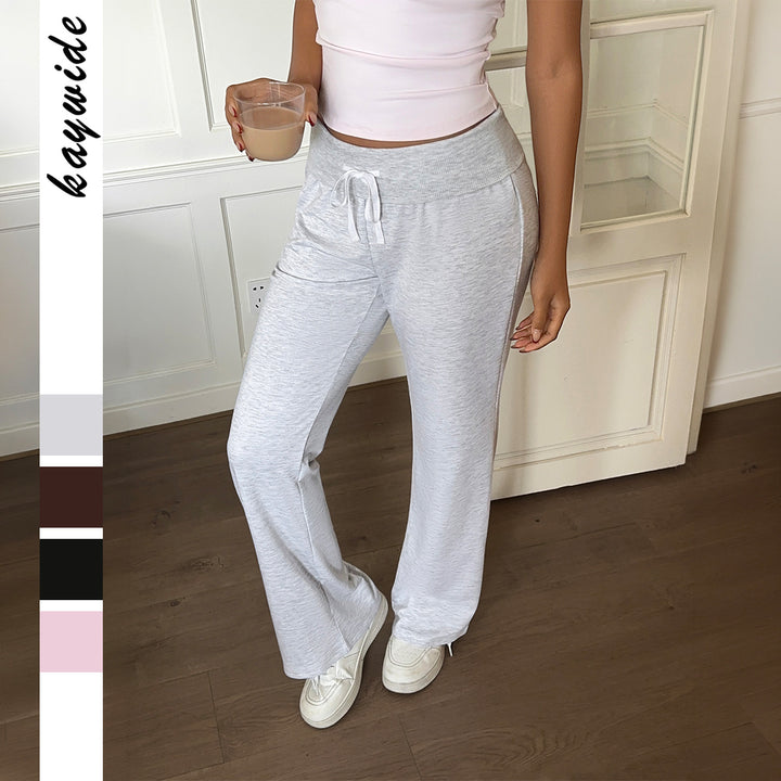 Damen nan weite Loungehose mit Umschlagbund, Kordelzug und fließendem Jersey Drune
