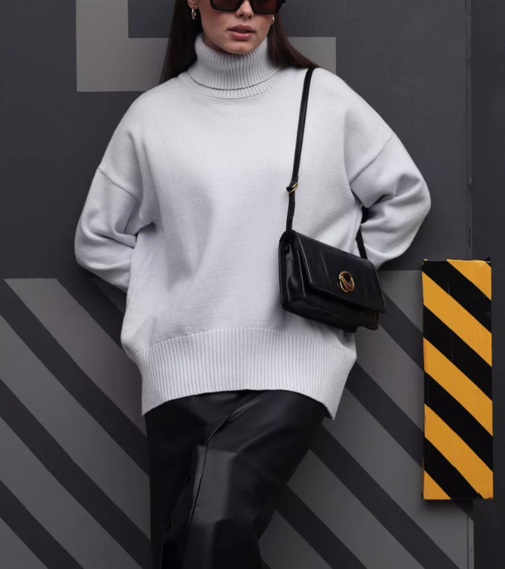 Damen Boxy-Rollkragenpullover aus feinem Feinstrick mit überschnittener Schulter Drune