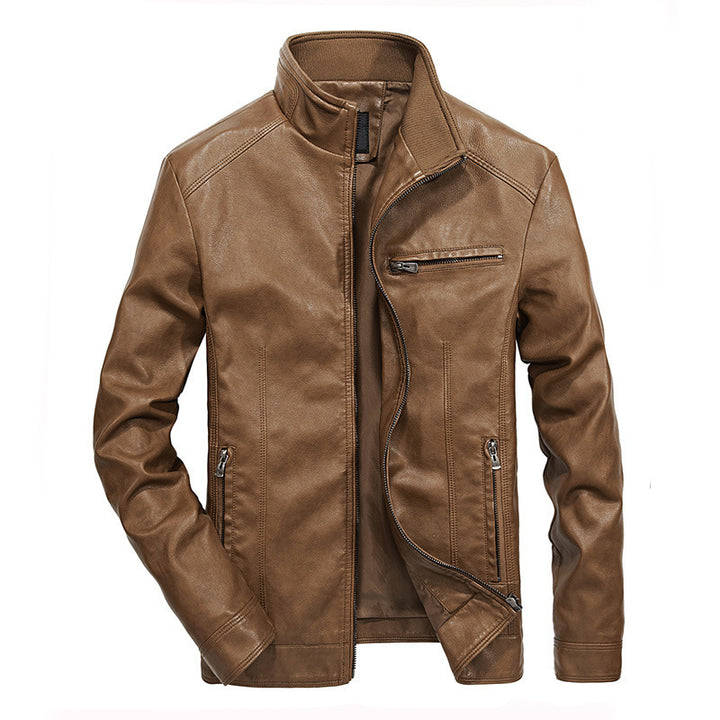 Herren Slim‑Fit Lederoptik‑Blouson mit Stehkragen und Reißverschlusstaschen Drune