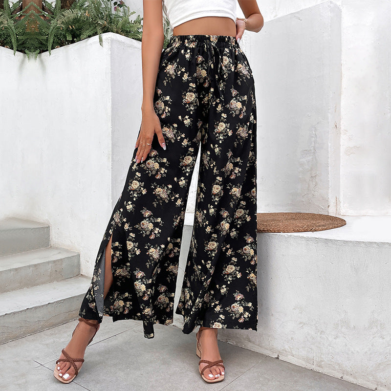 Damen Leichte Palazzo-Hose aus Viskosemix mit Gummibund, Tunnelzug und seitlichen Beinschlitzen Drune