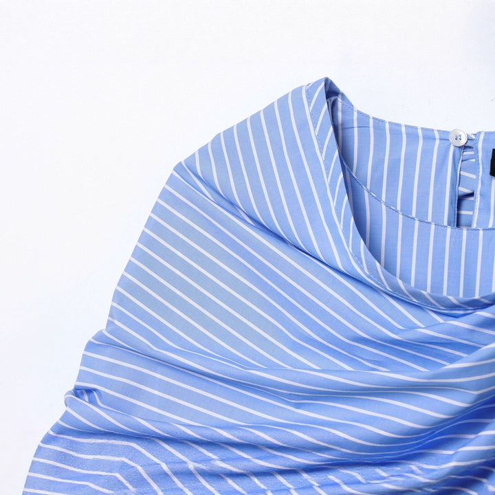 Damen nan schulterdetailierte Baumwollbluse mit Drapé-Schalkragen und breiten Manschetten Drune