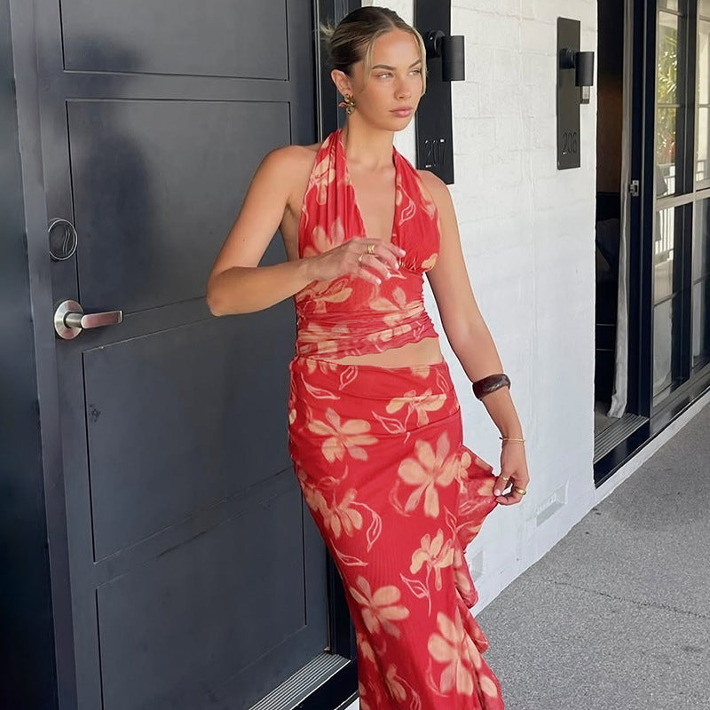 Damen Elegantes Maxikleid mit offenem Rücken und floralen Akzenten Drune