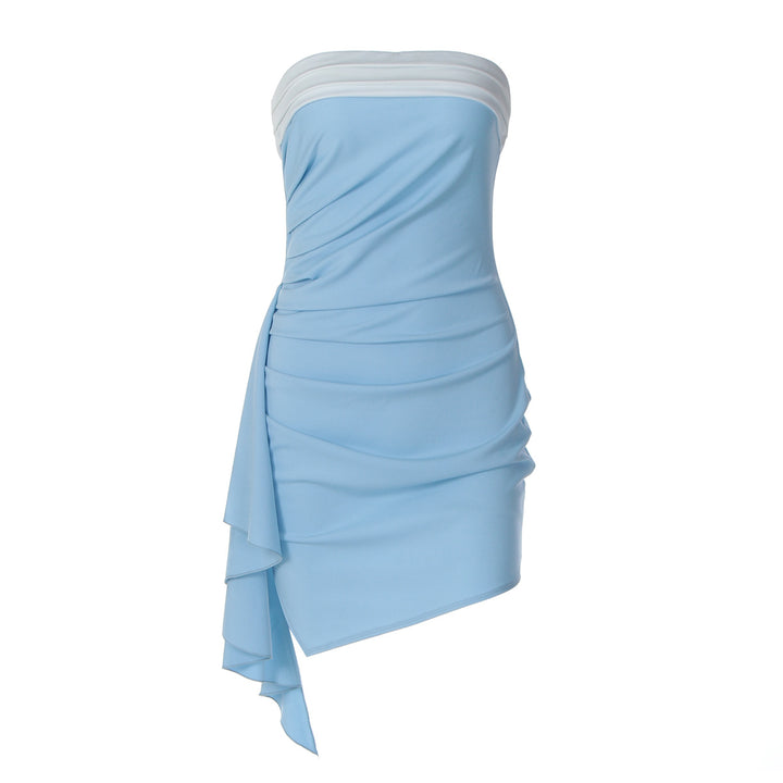 Damen raffiniertes Wickelkleid mit asymmetrischem Saum und eleganten Falten Drune