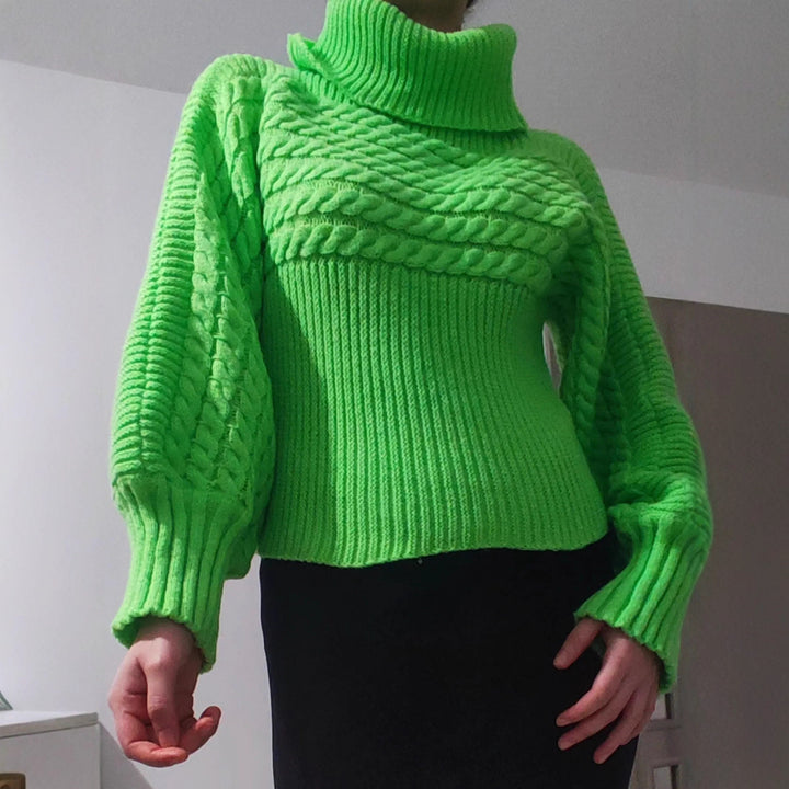 Damen Grobstrickpullover mit hohem Kragen und strukturiertem Design Drune