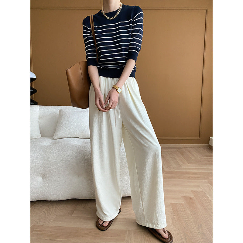 Damen gestreifter Pullover mit rundem Halsausschnitt und engem Schnitt Drune