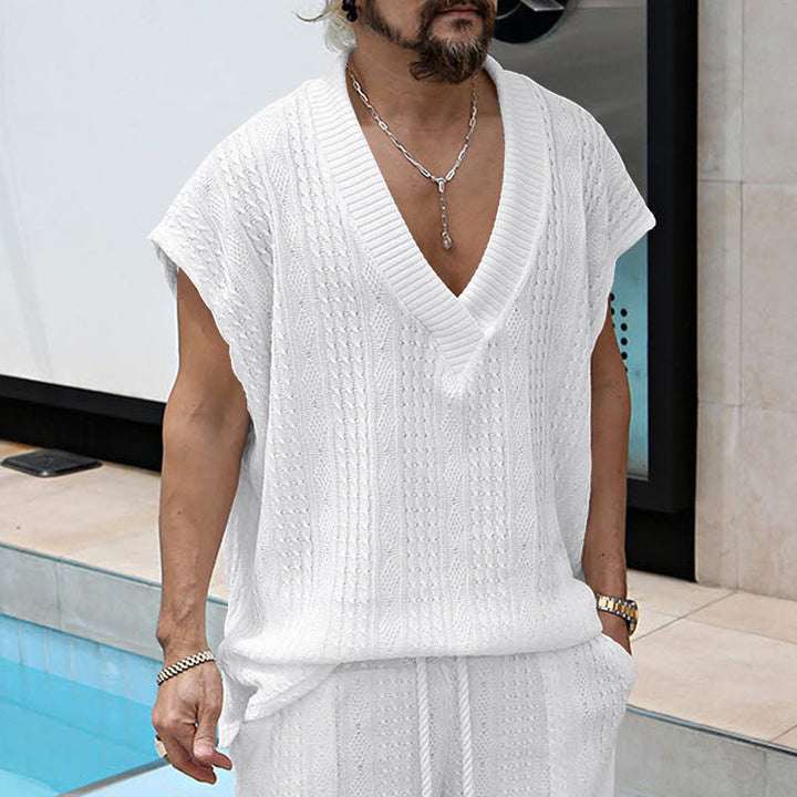 Herren lässiges Strick-T-Shirt mit V-Ausschnitt und oversized Schnitt Drune
