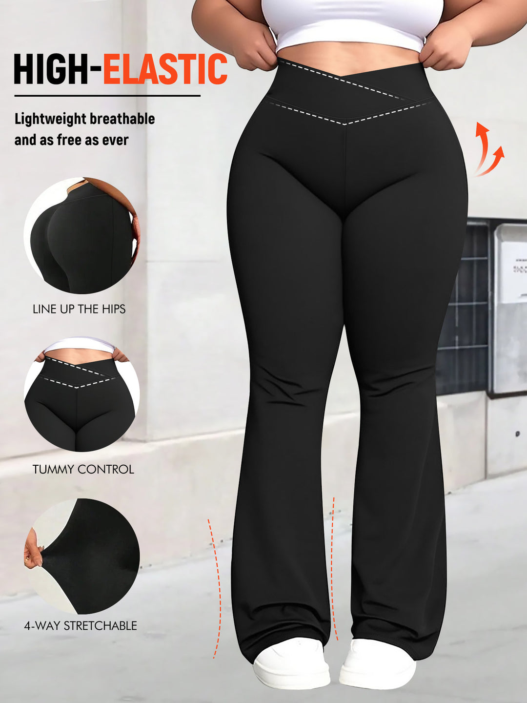 Damen taillenhohe Shaping Bootcut-Leggings mit Bauchkontrolle und 4-Wege-Stretch Drune