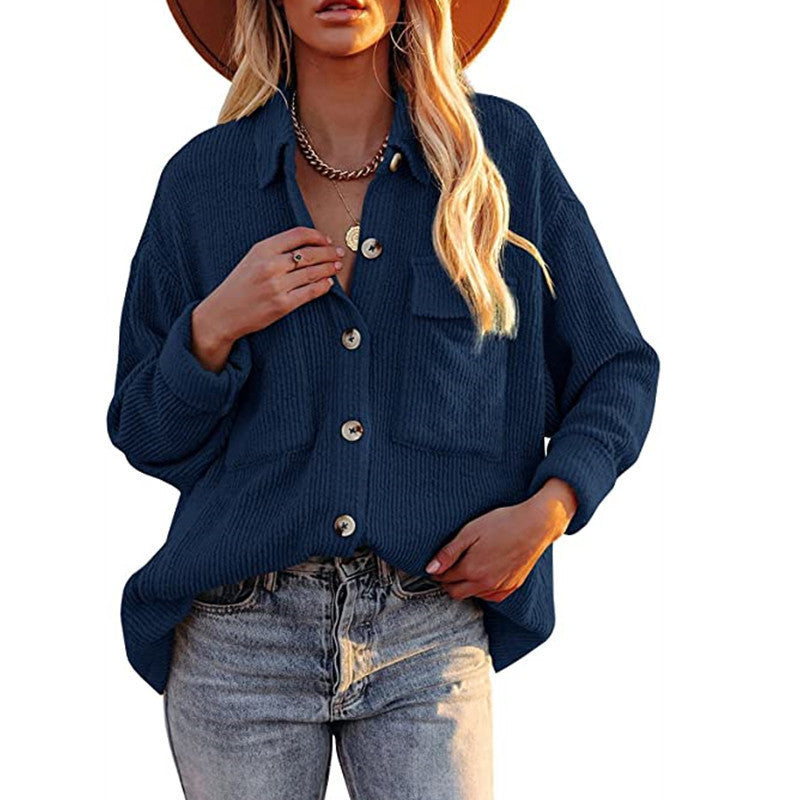 Damen Oversize-Feinstrick-Hemdjacke mit Knopfleiste und Brusttaschen Drune