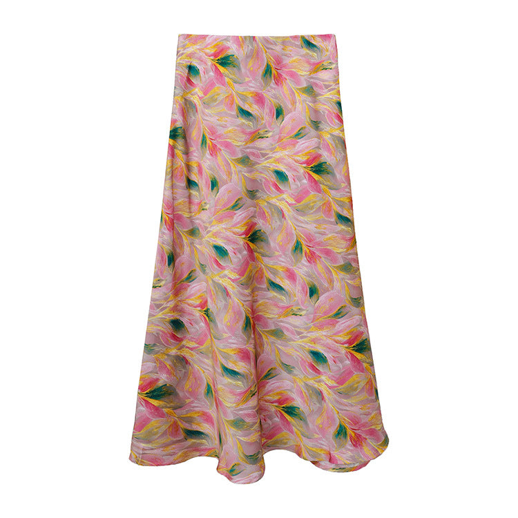 Damen nan fließender Midirock mit floralem Print und A-Linie aus satinähnlichem Stoff Drune