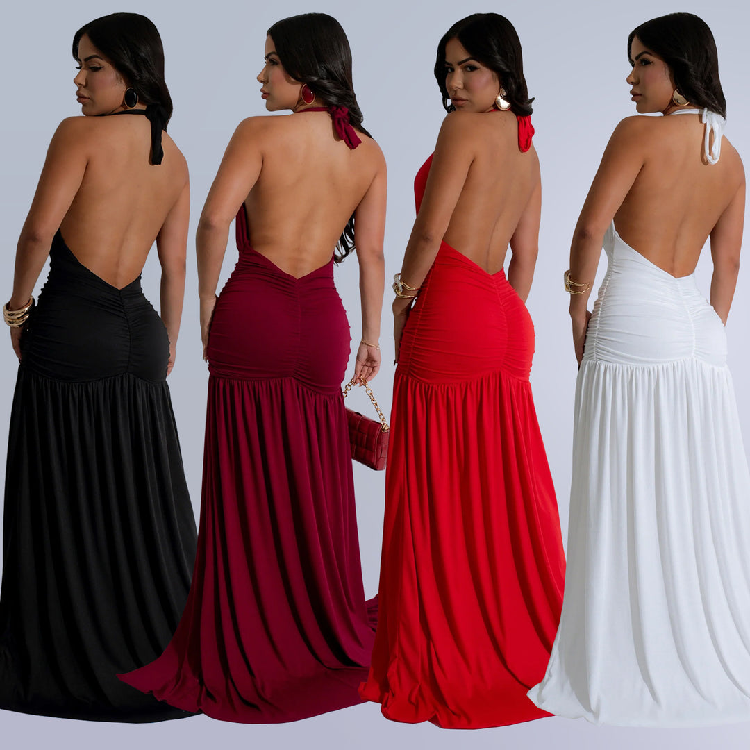 Damen Elegantes Maxikleid mit tiefem V-Ausschnitt und seitlichem Schlitz Drune
