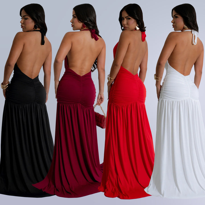 Damen Elegantes Maxikleid mit tiefem V-Ausschnitt und seitlichem Schlitz Drune