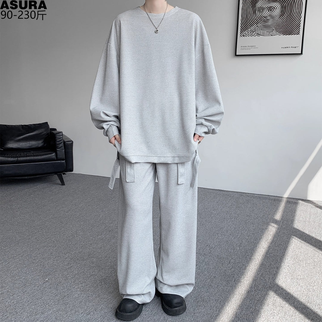 Unisex Lässiges Oversize Lounge-Set aus Waffelstrick mit Cargo-Bindungen Drune