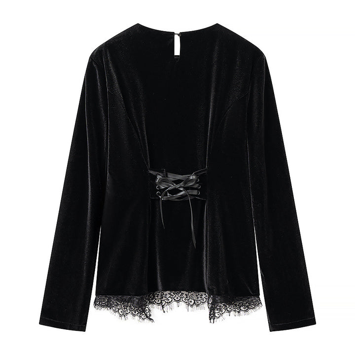 Damen Samtshirt mit asymmetrischem Spitzen-Saum und Schlitzdetail Drune