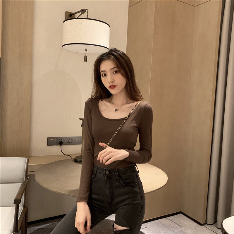 Damen Langarm-Bodysuit mit tiefem Ausschnitt und figurbetontem Schnitt Drune