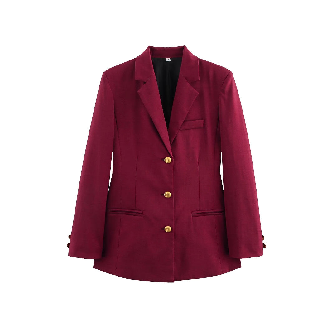 Damen elegante karierte Blazerjacke mit Goldknöpfen Drune