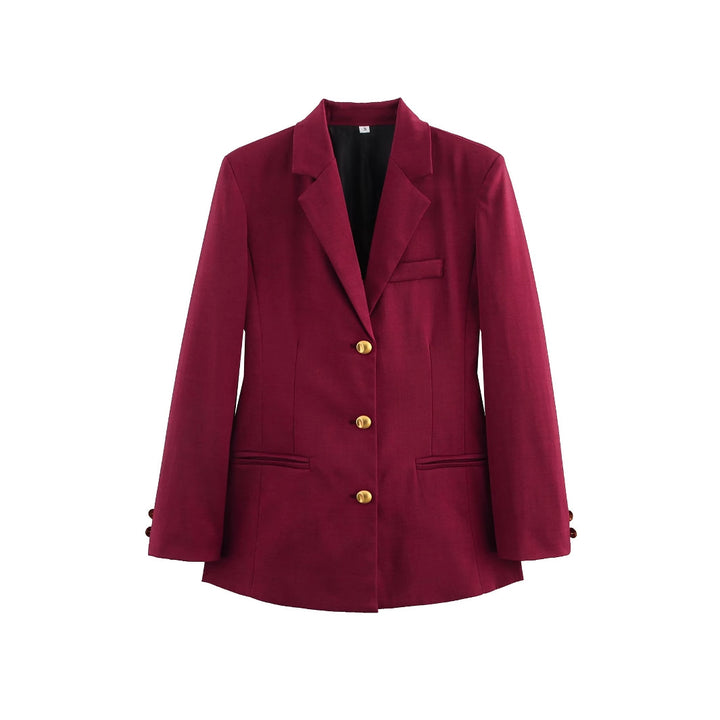 Damen elegante karierte Blazerjacke mit Goldknöpfen Drune