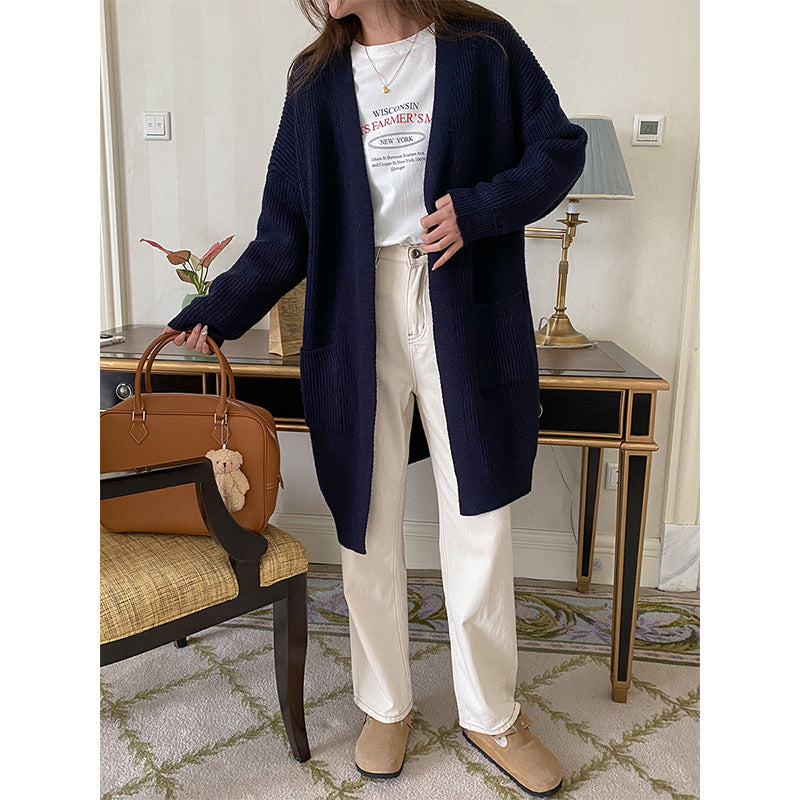 Damen gemütlicher, leichter Strickcardigan mit zwei Taschen Drune