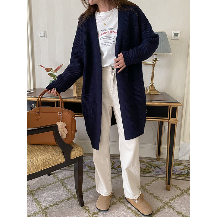 Damen gemütlicher, leichter Strickcardigan mit zwei Taschen Drune