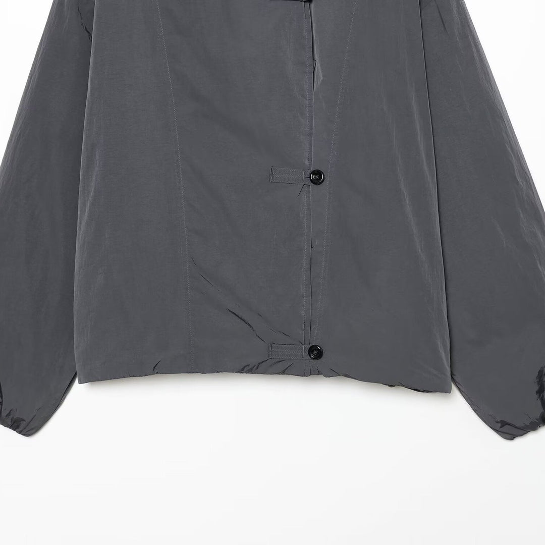 Damen Leichte Cropped Nylonjacke mit hohem Funnelkragen, Oversize-Schnitt und elastischen Bündchen Drune
