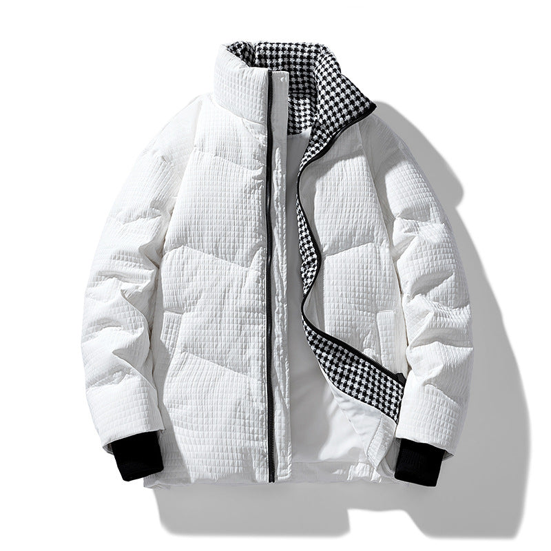Herren gesteppte wendbare Winterjacke mit Stehkragen und Hahnentrittmuster-Futter Drune