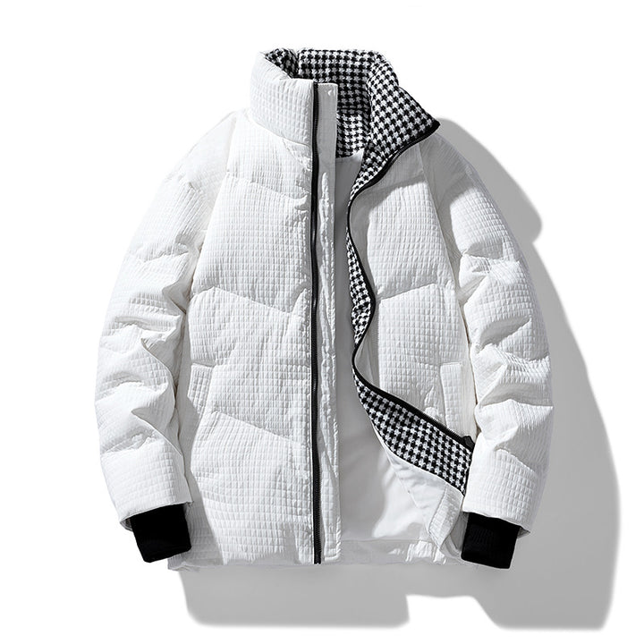 Herren gesteppte wendbare Winterjacke mit Stehkragen und Hahnentrittmuster-Futter Drune