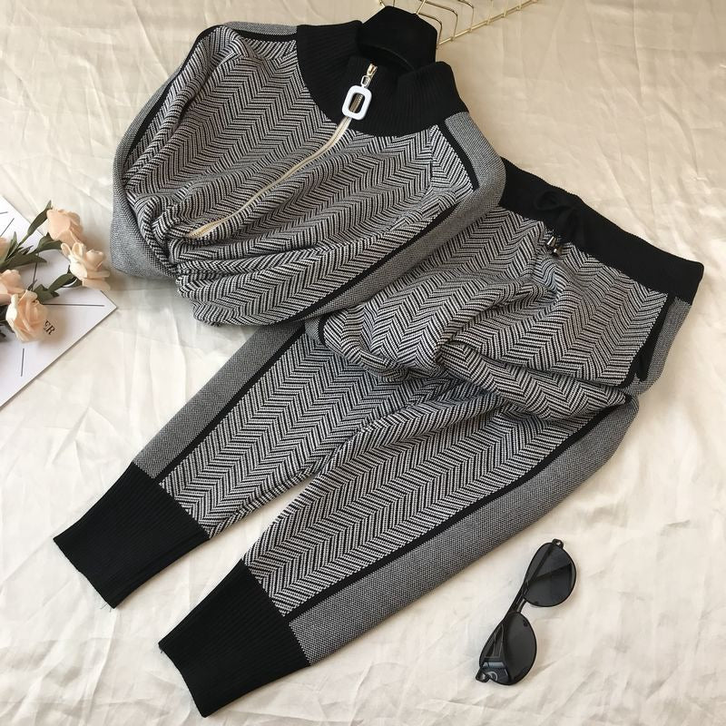 Damen Freizeitliche Strickjacke und Jogginghose Set Drune