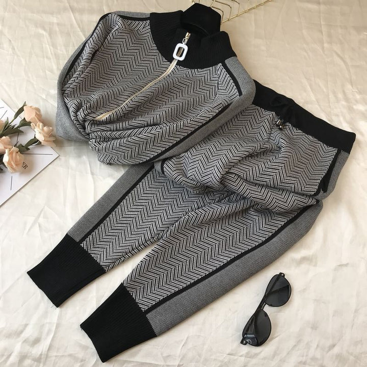 Damen Freizeitliche Strickjacke und Jogginghose Set Drune