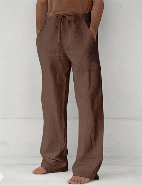 Herren leichte Relax-Chino aus Leinenmix mit weitem Bein, Kordelbund und seitlichen Eingrifftaschen Drune