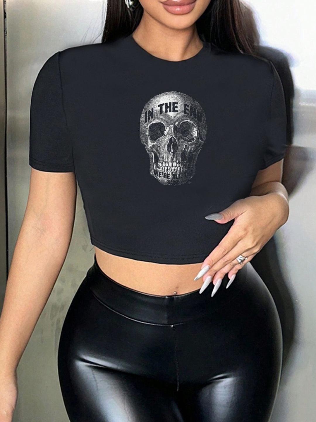 Damen Crop-Top mit floralem Grafikdruck und figurbetontem Schnitt Drune