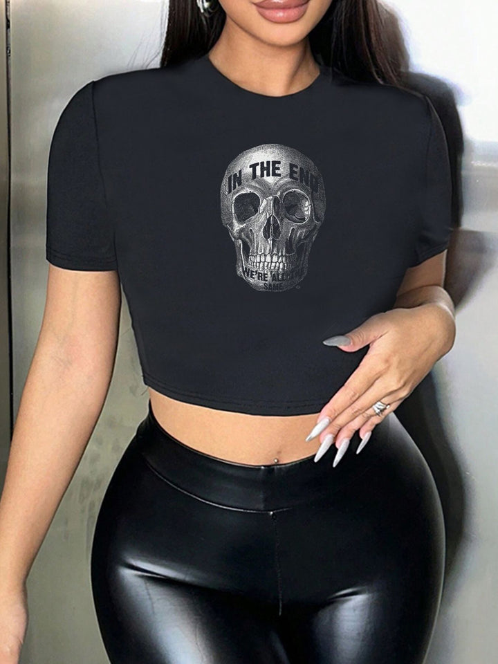 Damen Crop-Top mit floralem Grafikdruck und figurbetontem Schnitt Drune