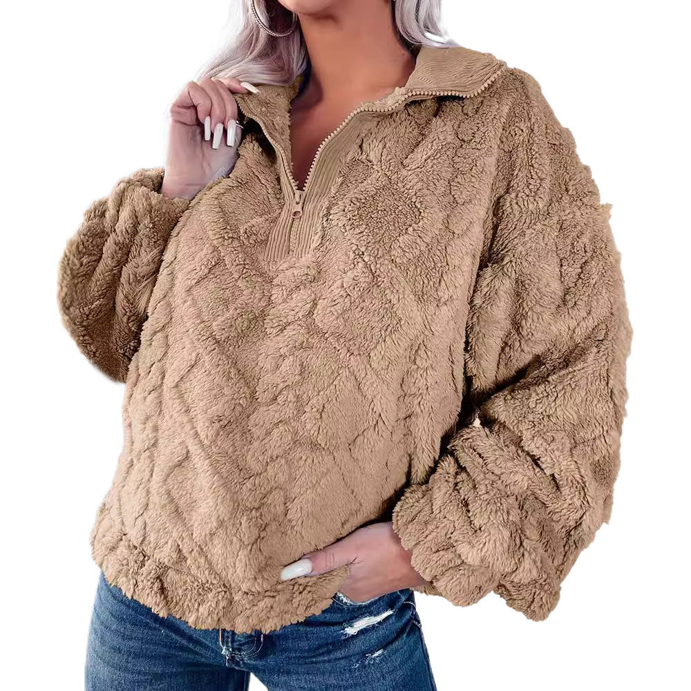 Damen Kuscheliger Fleece-Pullover mit Stehkragen und Reißverschluss Drune