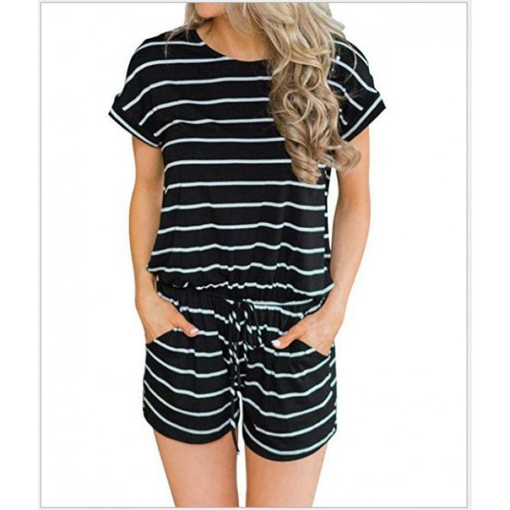 Damen Kurzarm Jumpsuit mit elastischem Bund und praktischen Taschen Drune