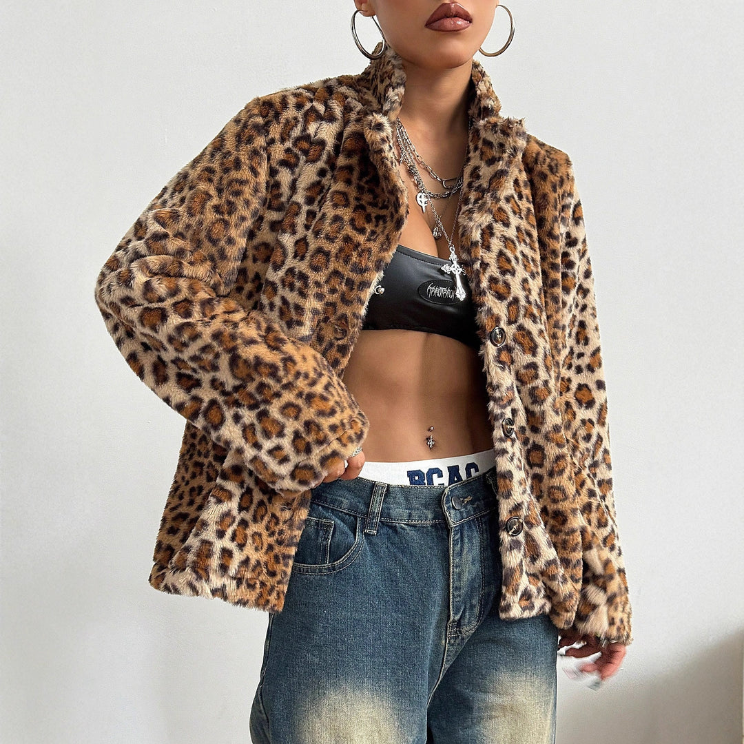 Damen elegante Leopardenmuster Blazerjacke Drune