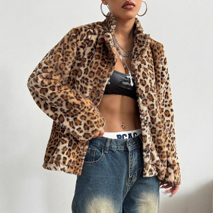 Damen elegante Leopardenmuster Blazerjacke Drune