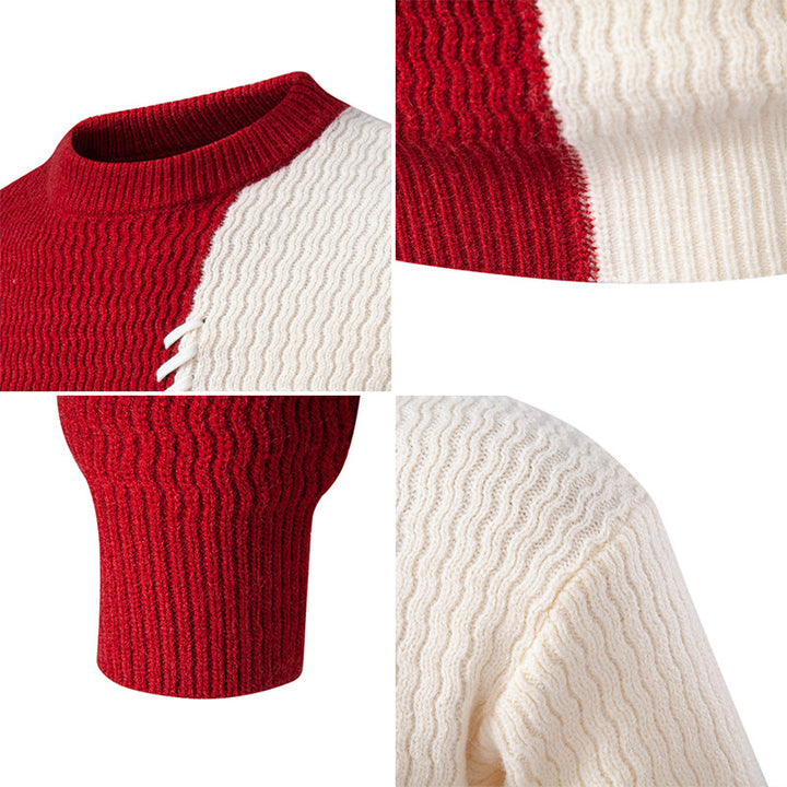 Herren nan zweigeteilter Strukturstrickpullover mit Zierband-Detail und Rundhalsausschnitt Drune