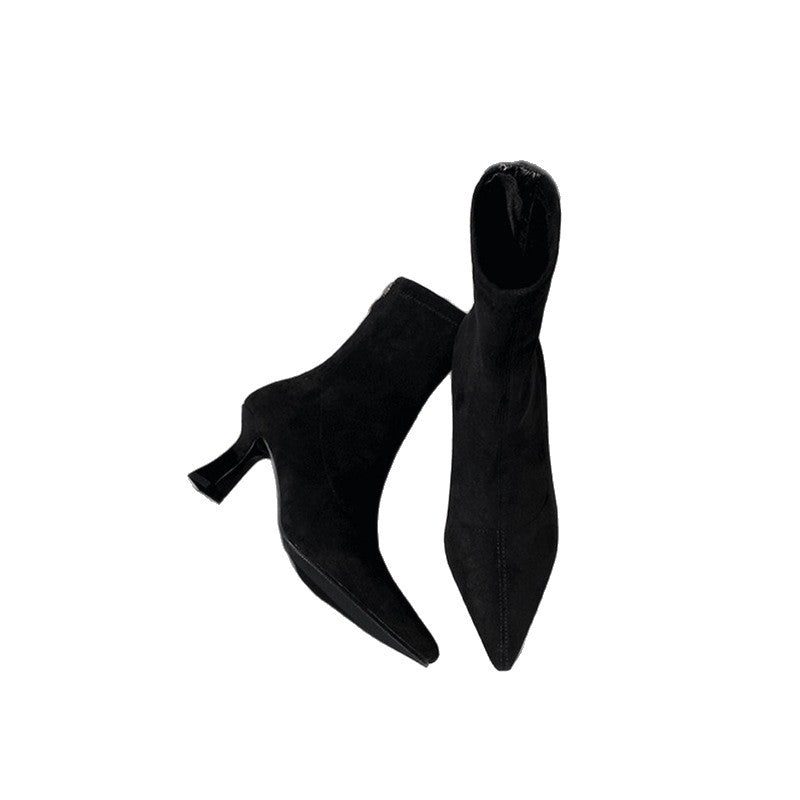 Damen spitz zulaufende Ankle-Boots aus Veloursleder mit sculpted Heel und schmalem Schaft Drune