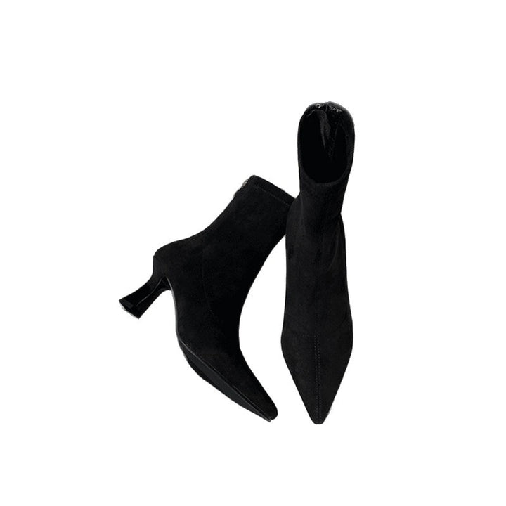 Damen spitz zulaufende Ankle-Boots aus Veloursleder mit sculpted Heel und schmalem Schaft Drune