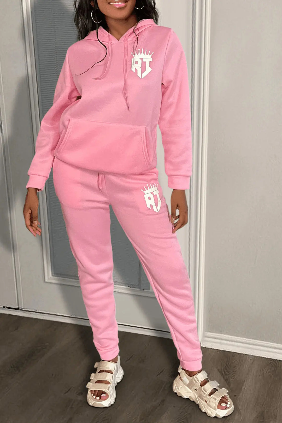 Damen kuscheliges Hoodie- und Jogginghose-Set mit praktischem Kängurutaschen-Design Drune