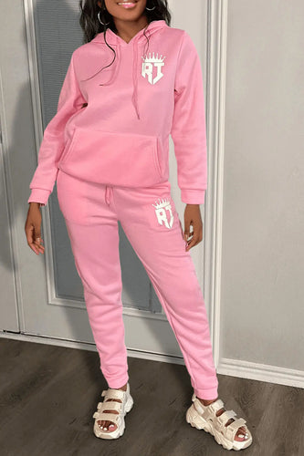 Damen kuscheliges Hoodie- und Jogginghose-Set mit praktischem Kängurutaschen-Design Drune