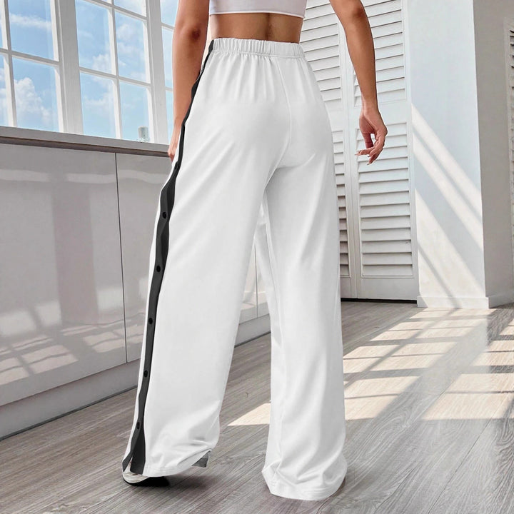 Damen Sportliche Palazzo-Hosen mit seitlichen Druckknöpfen und elastischem Bund Drune
