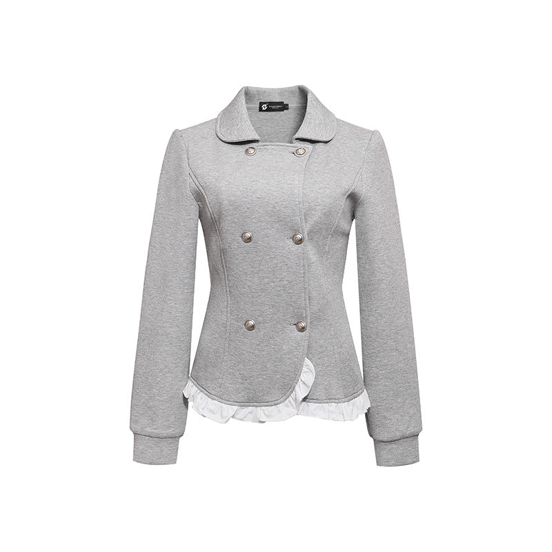 Damen Taillierte Sweatjacke im Peplum‑Stil mit Doppelreihe und Volantbesatz Drune