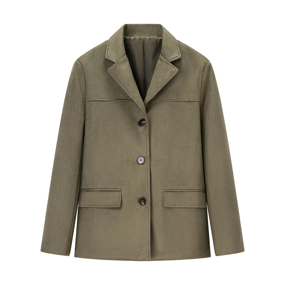 Damen nan kurzer Wollblend-Blazer-Mantel mit geradem Schnitt, Reverskragen und Pattentaschen Drune