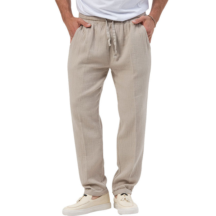 Herren entspannte Crinkle-Freizeithose mit Elastikbund Kordelzug geradem Bein und Eingrifftaschen Drune