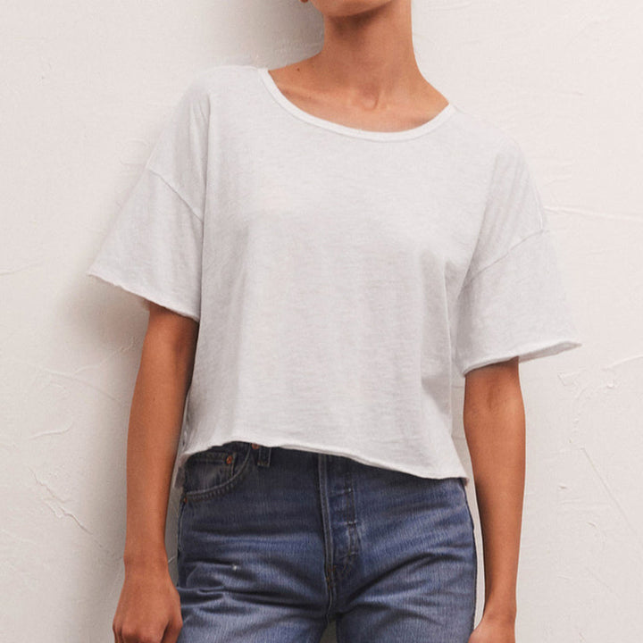 Damen lässiges Cropped T-Shirt mit weitem Schnitt und atmungsaktiver Baumwollqualität Drune