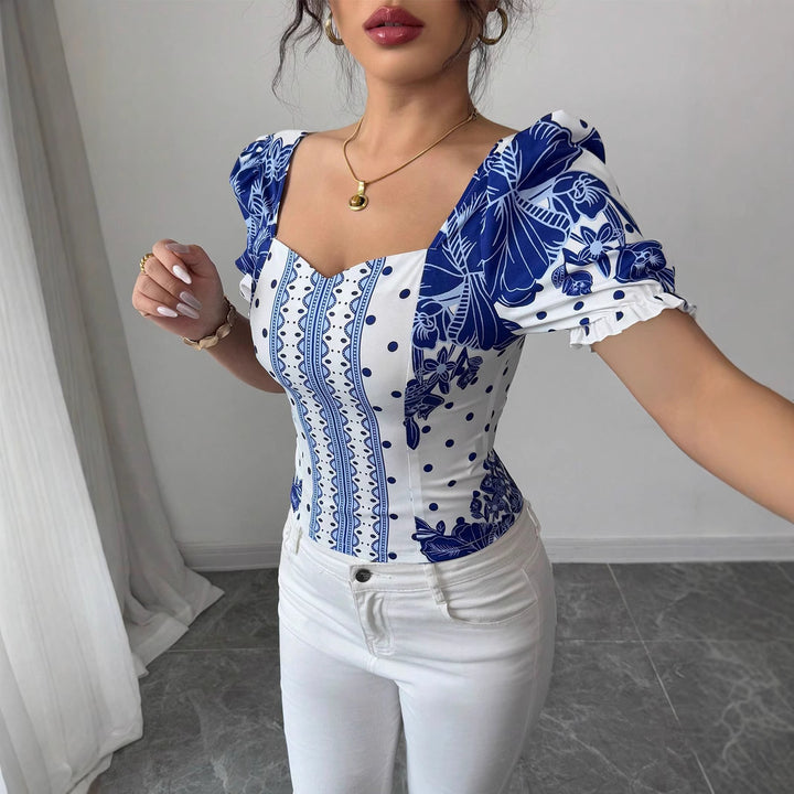Damen Puffärmel Bluse mit floralem Muster Drune