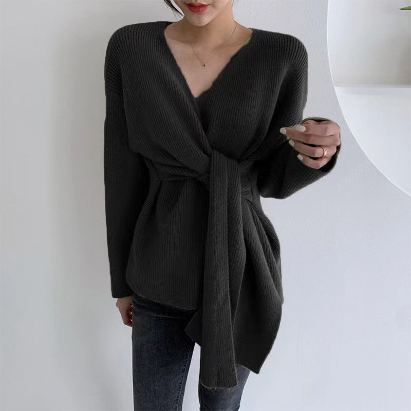 Damen Wickelpullover mit lässigem Schnitt und modischen Bindebändern Drune