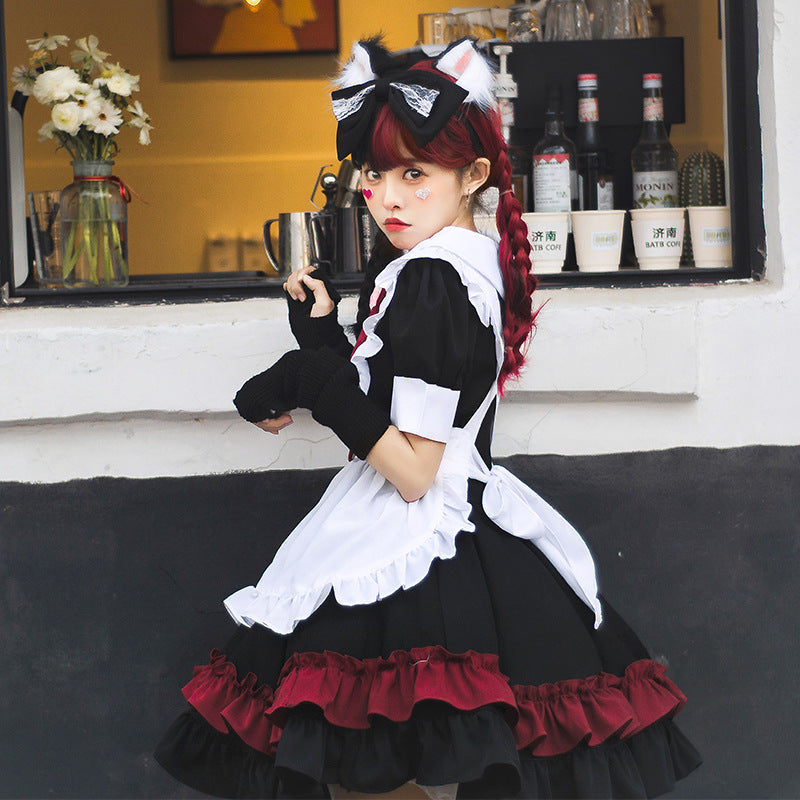 Mädchen Catgirl Kostüm mit Rüschen und Katzenohren Drune