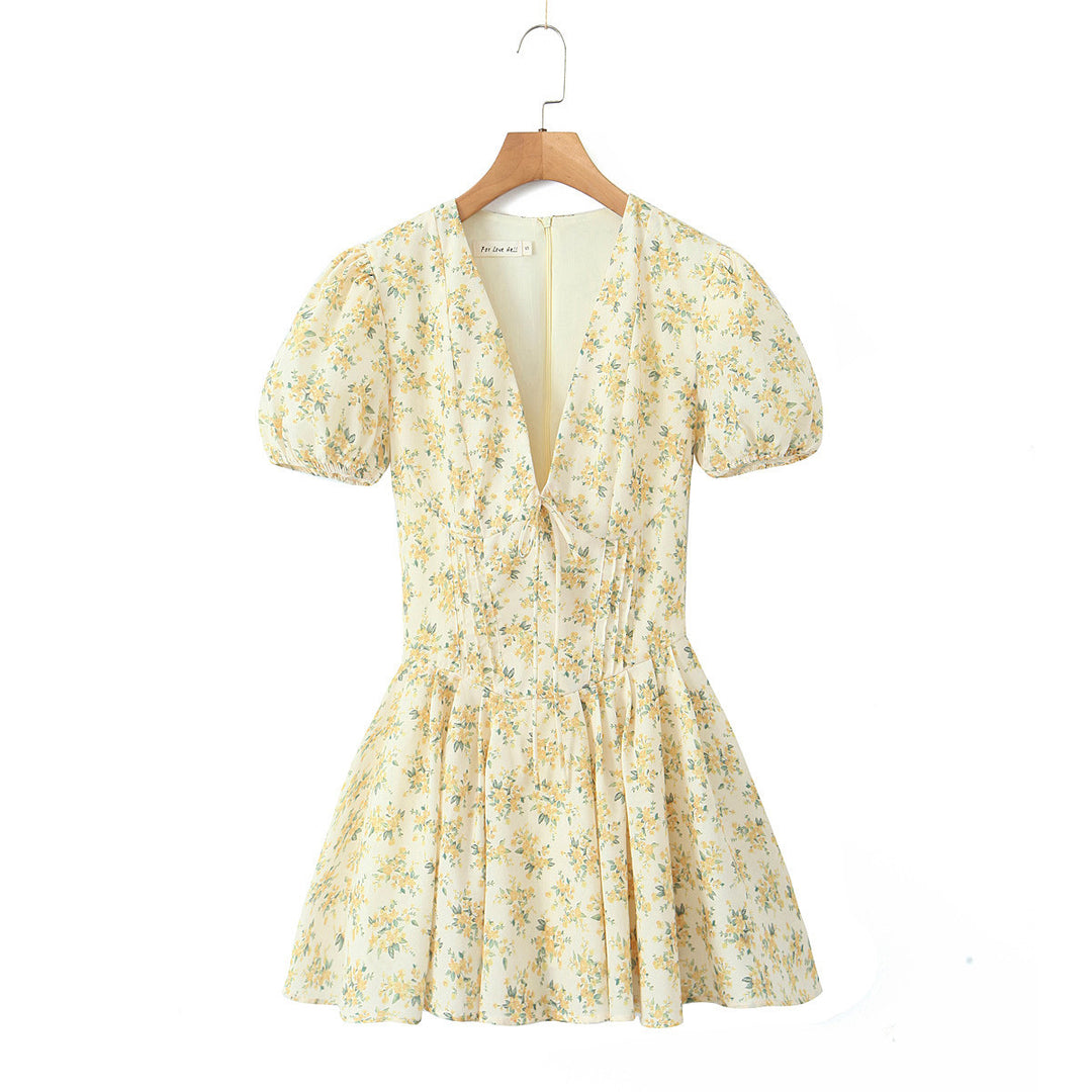 Damen Sommerkleid mit floralem Design und eleganter Taille Drune