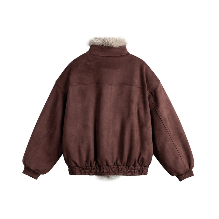 Damen Boxy‑Bomberjacke aus Veloursimitat mit voluminösem Kunstfellkragen Drune